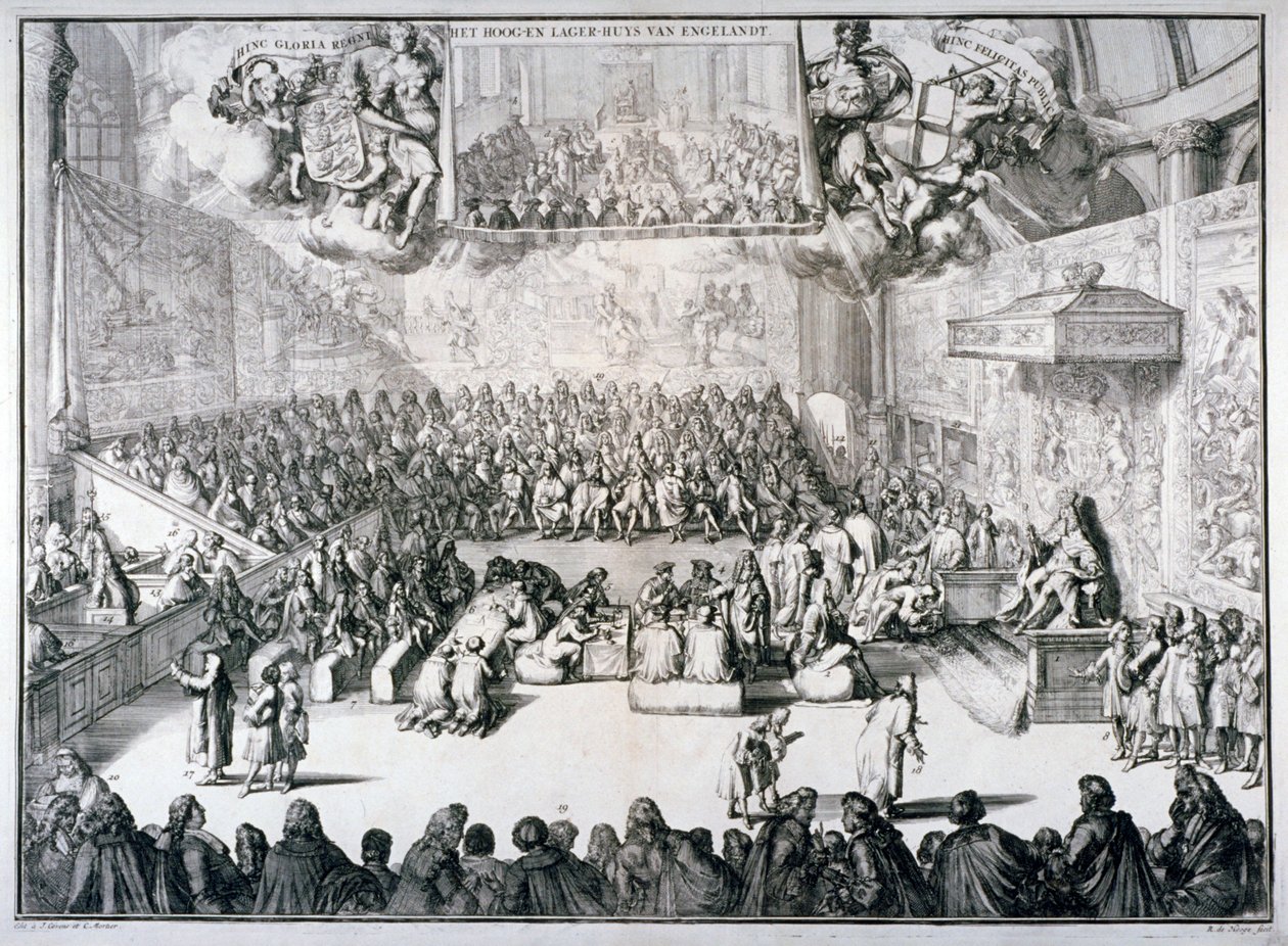 Het hoog-en lager-huys van Engelandt, 1689 door Romeyn de Hooghe