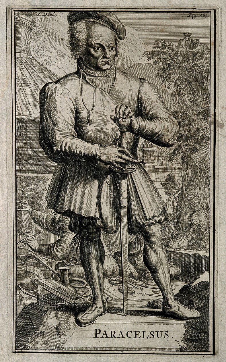 Philippus Theophrastus Aureolus Bombastus von Hohenheim Paracelsus door Romeyn de Hooghe