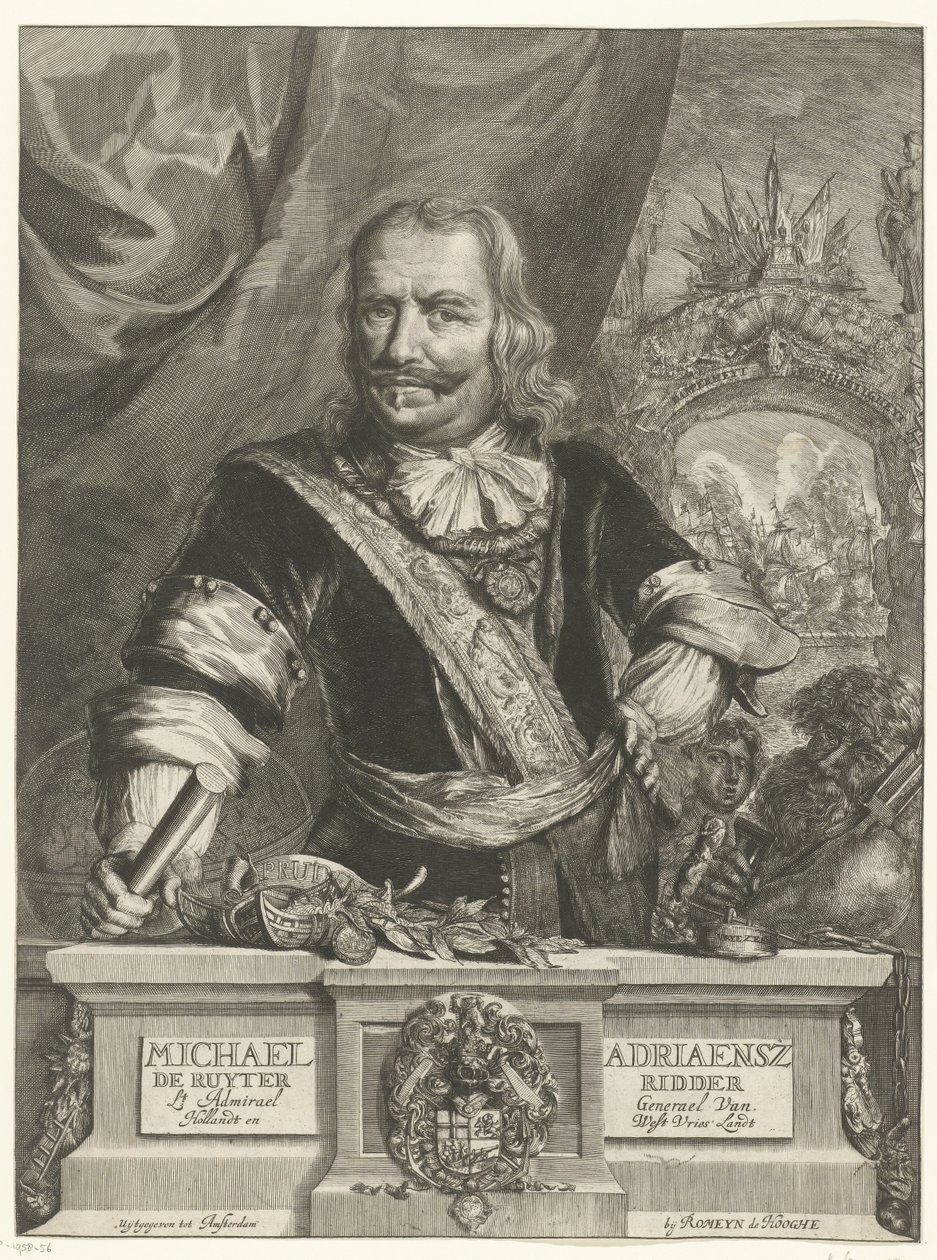 Portret van Michiel de Ruyter door Romeyn de Hooghe