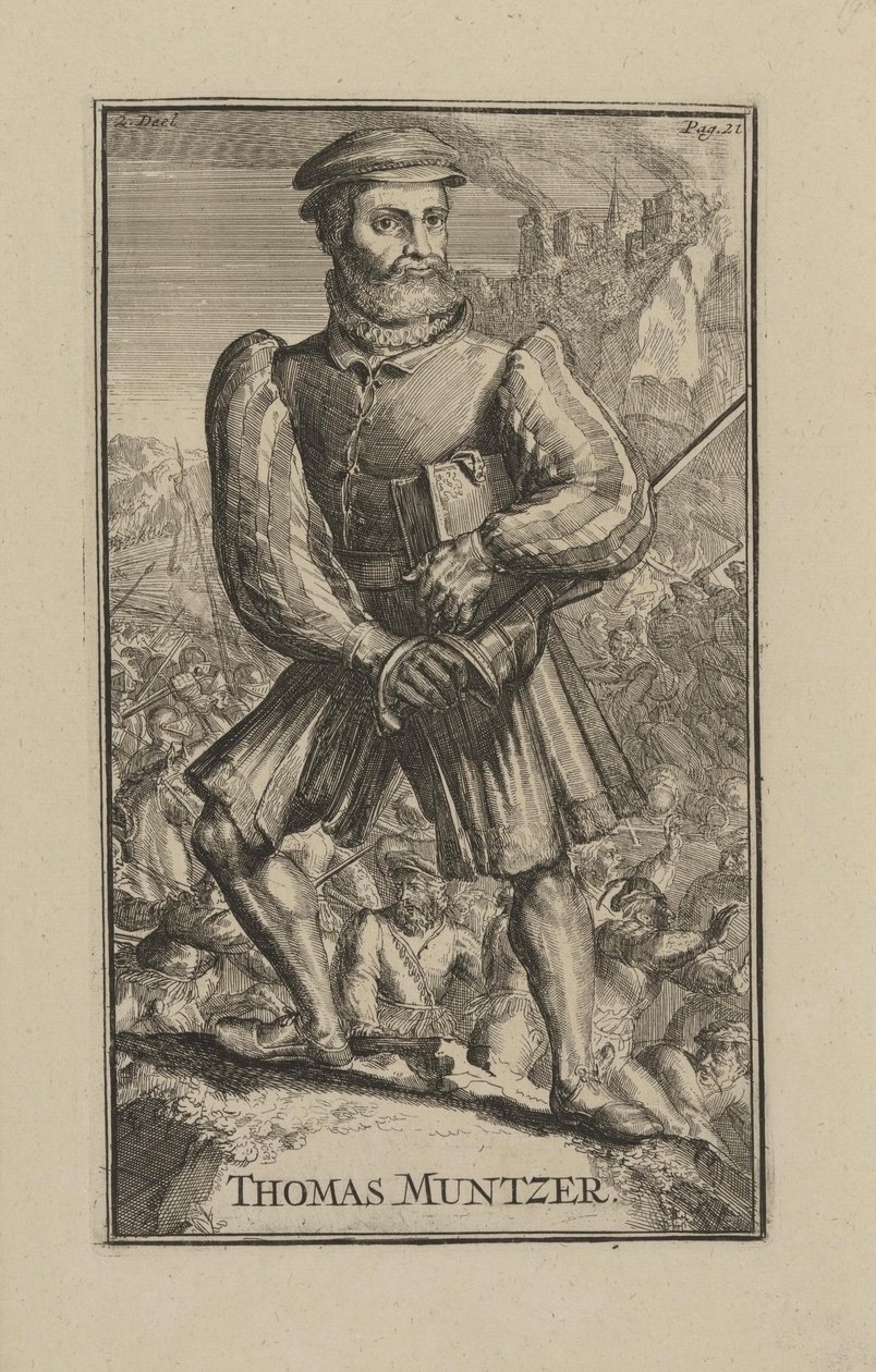 Thomas Müntzer (vers 1489-1525), priester en religieus leider van de Boerenoorlog in Duitsland (portret) door Romeyn de Hooghe