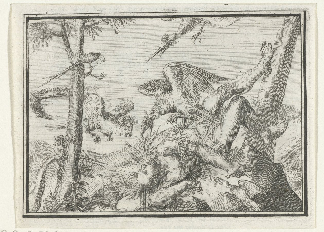 Titelpagina voor het pamflet: De Geplukte Tapoeijer, 1702 door Romeyn de Hooghe