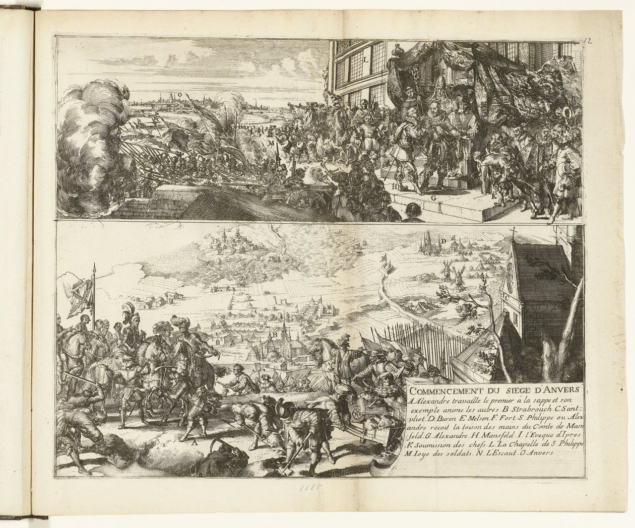Twee voorstellingen over het beleg van Antwerpen door de hertog van Parma, 1584-1585 door Romeyn de Hooghe