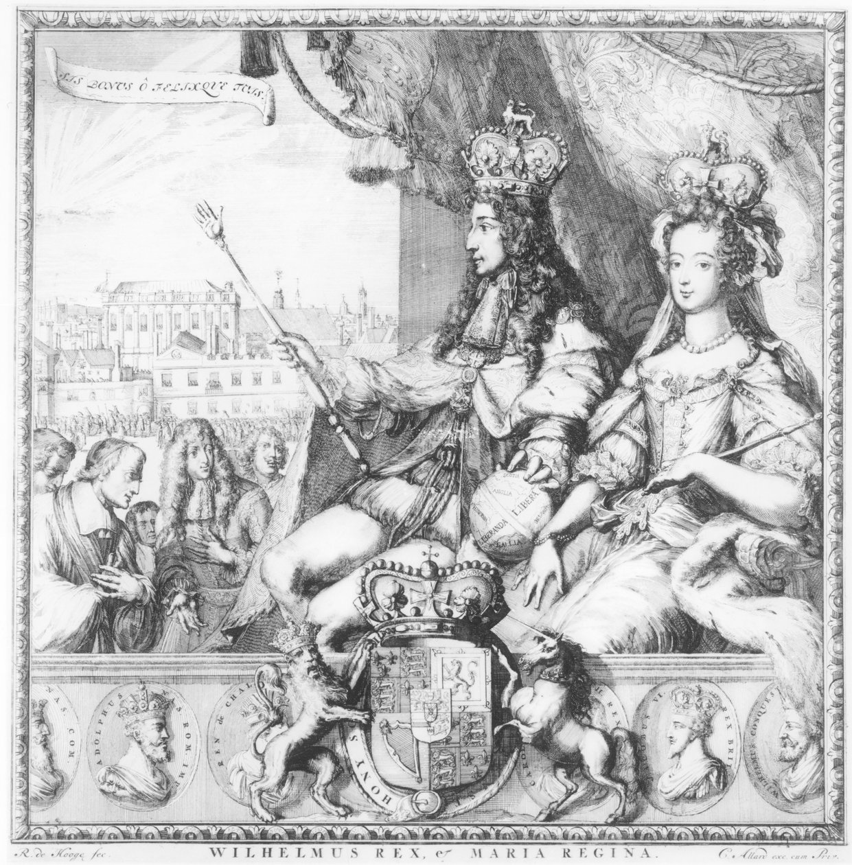 Willem III (1650-1702) en Maria II (1662-94) gegraveerd door de kunstenaar, ca.1690 door Romeyn de Hooghe