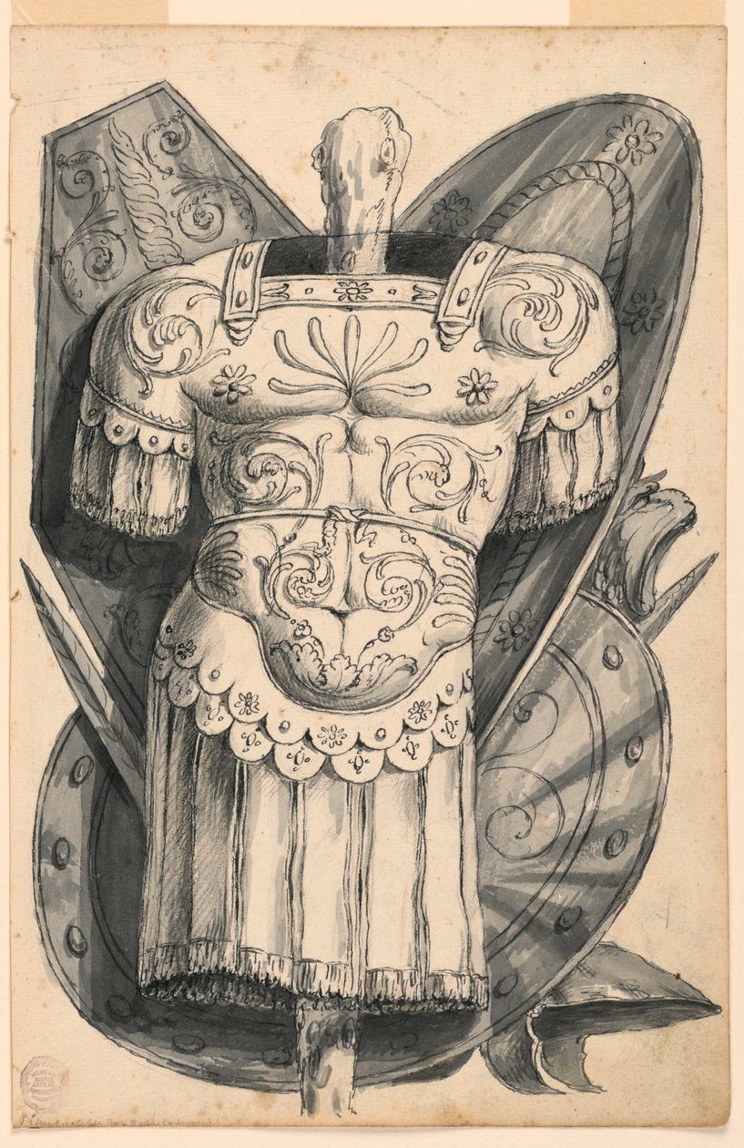 Tekening, Trofee met wapens, 1830-1850 door Romolo Achille Liverani