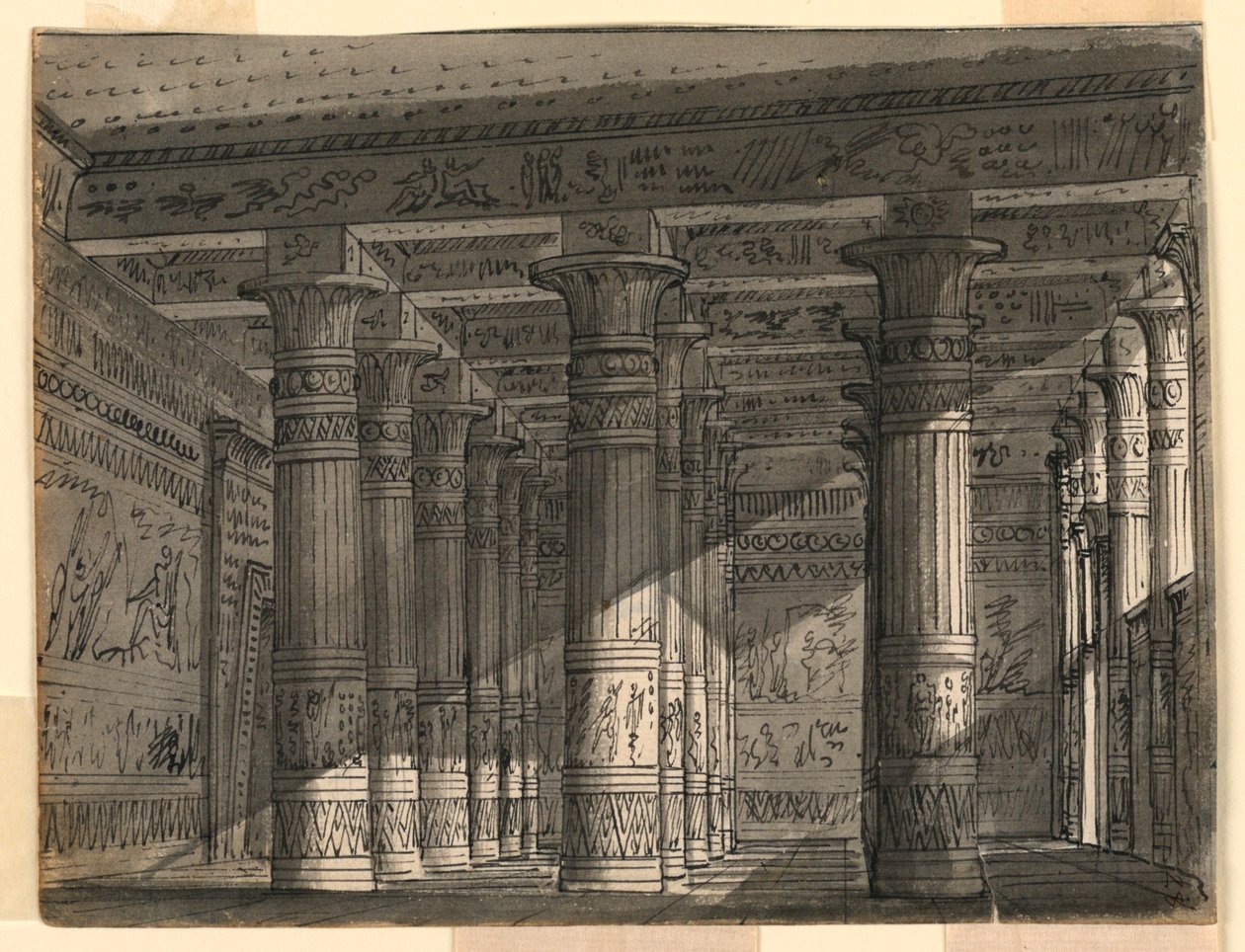 Toneelontwerp, Egyptische hal met zuilen door Romolo Achille Liverani