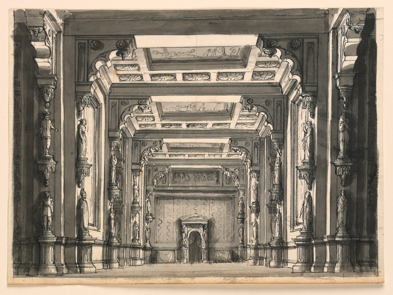Toneelontwerp, Interieur van Gotische Hal door Romolo Achille Liverani
