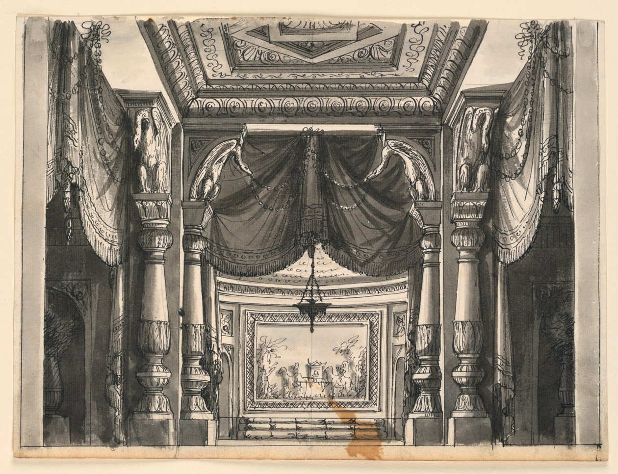 Toneelontwerp, interieur van oosters paleis door Romolo Achille Liverani