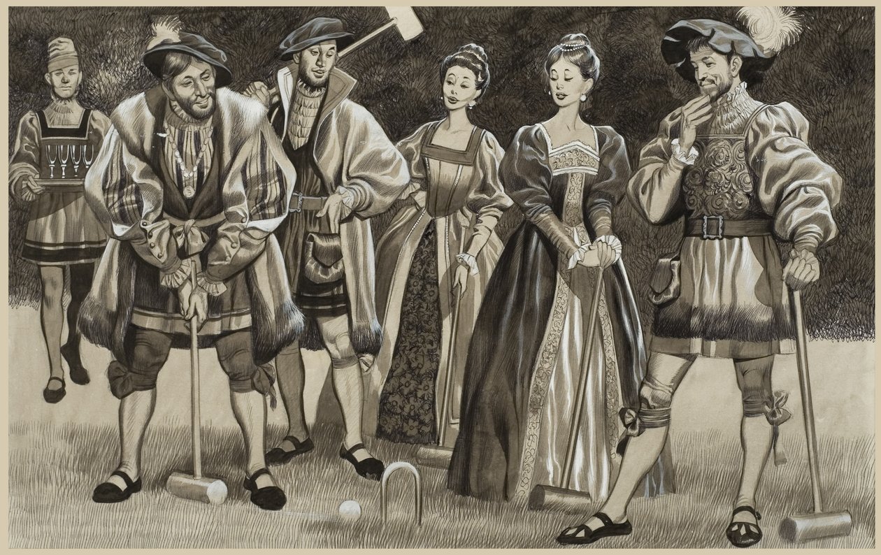 Franciscus I (1494-1547) Croquet spelend (gouache op papier) door Ron Embleton