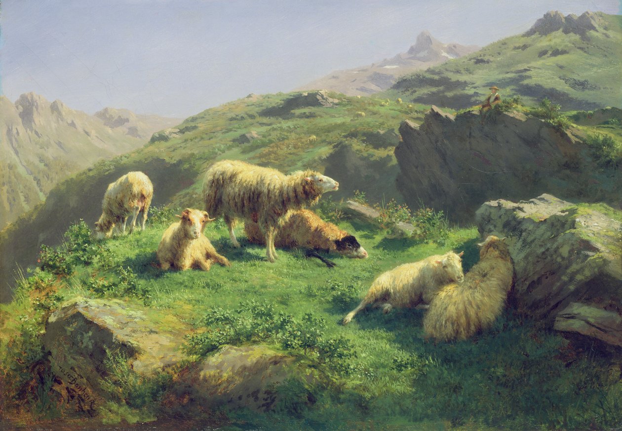 Schapen grazen in de Pyreneeën door Rosa Bonheur