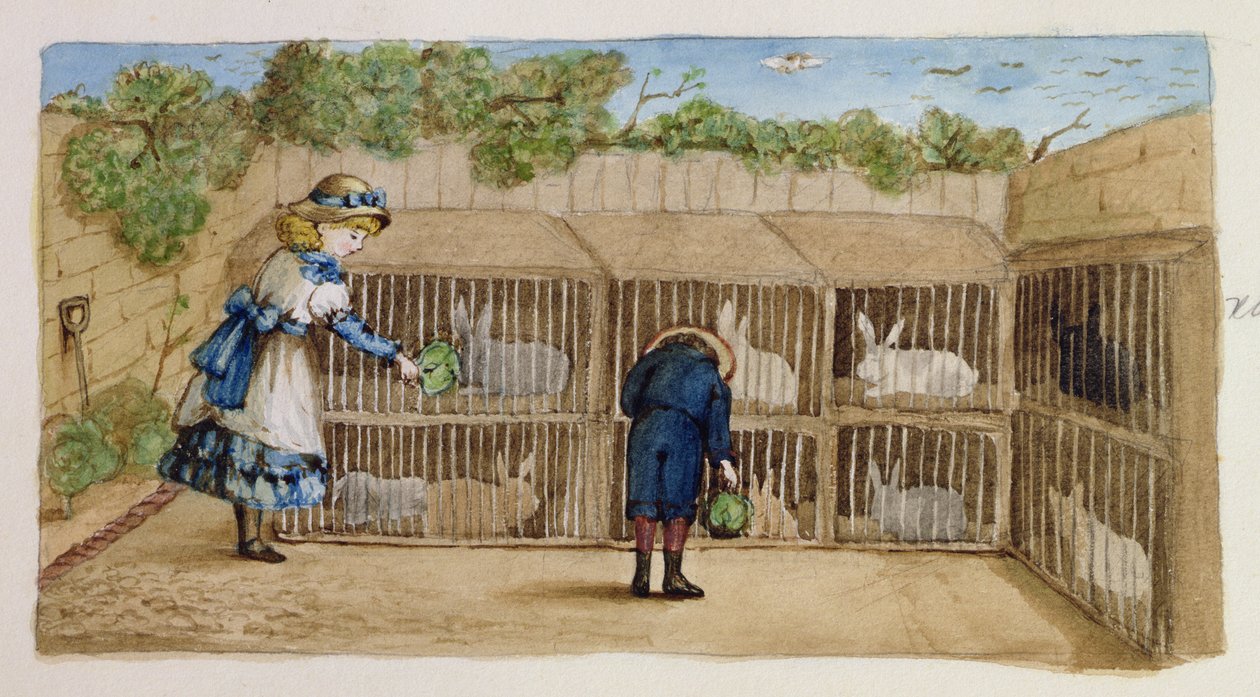 De konijnen voeren, 1883 door Rosa Clementina Petherick