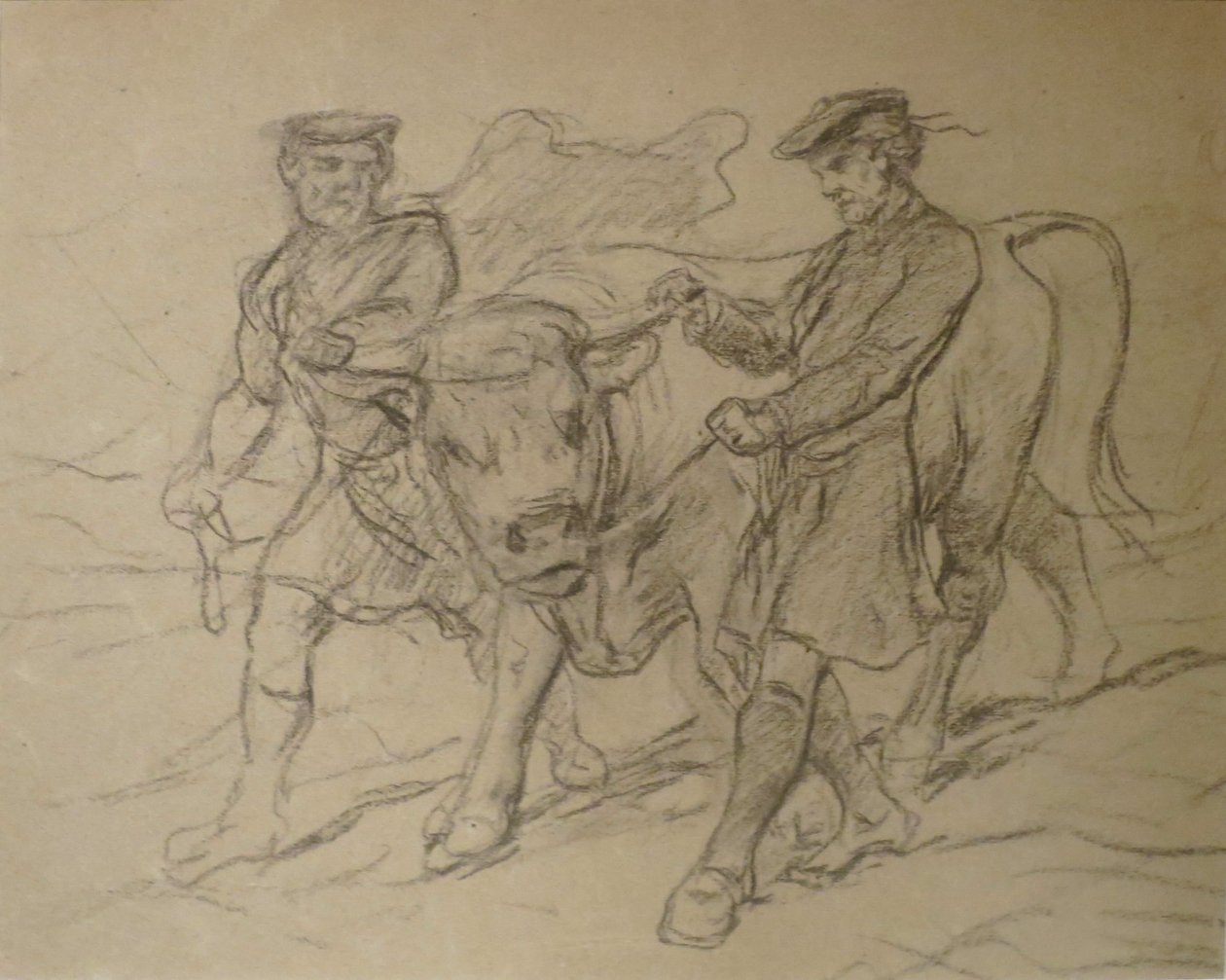 Twee mannen met stier door Rosa Bonheur, zwart krijt, Columbus Museum of Art door Rosa Bonheur