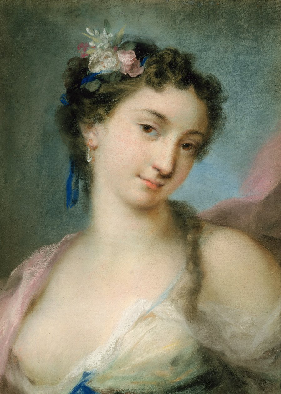 Portret van een dame als Flora door Rosalba Giovanna Carriera