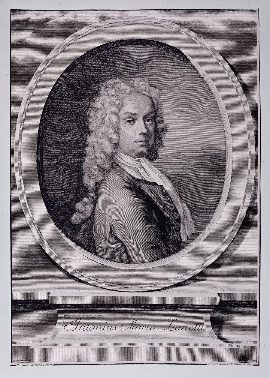 Portret van Antonio Maria Zanetti, Italiaanse cartoonist (Gravure) door Rosalba Giovanna (after) Carriera