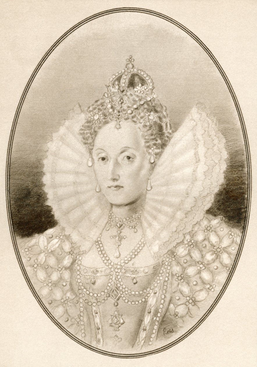 Elizabeth I, ook bekend als De Maagdelijke Koningin, Gloriana of Goede Koningin Bess, uit Levensbiografieën van beroemde heersers door Ross Gordon
