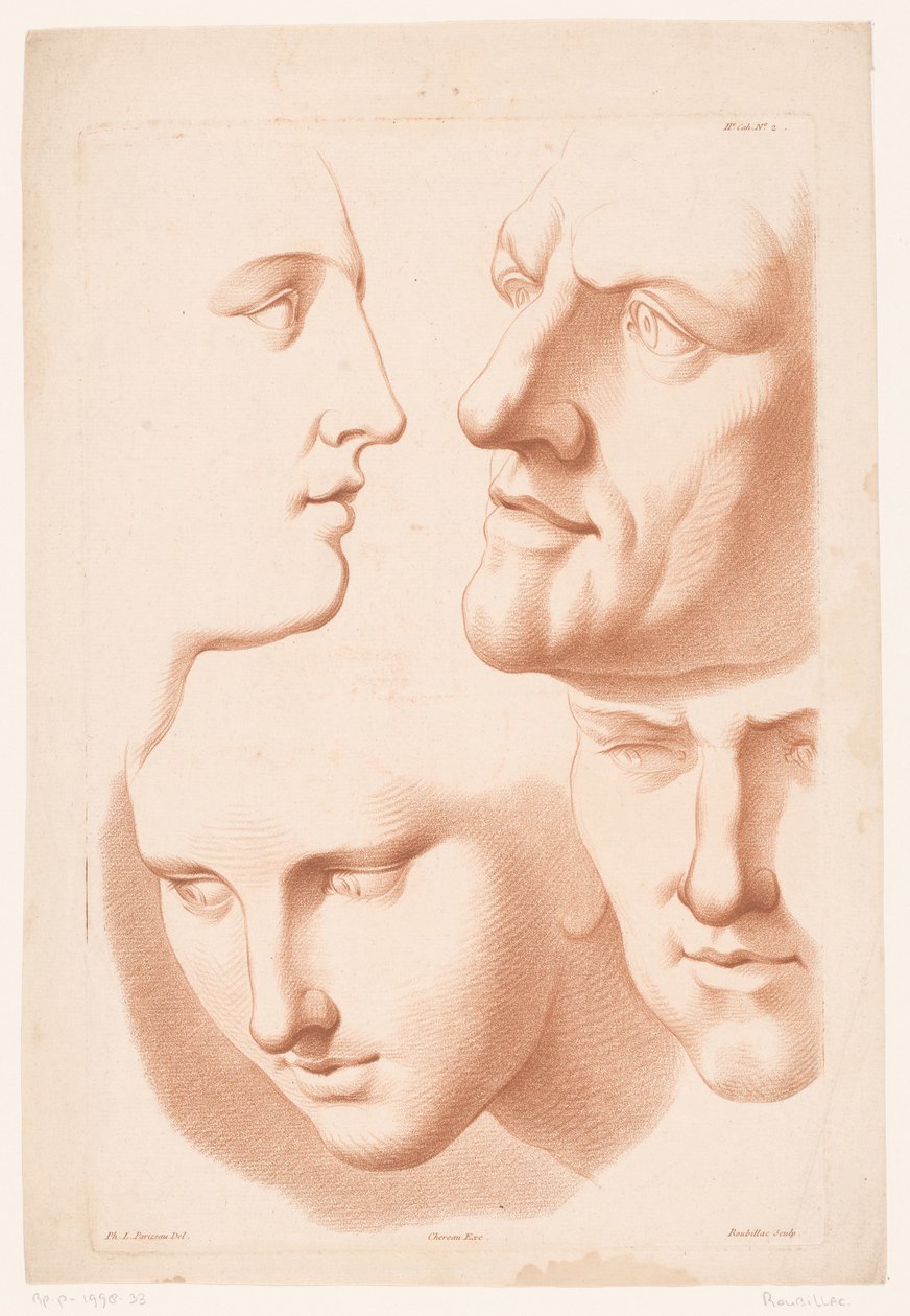 Koppen van man en vrouw (Principes van het tekenen naar de natuur, deel twee) door Louis François Roubillac