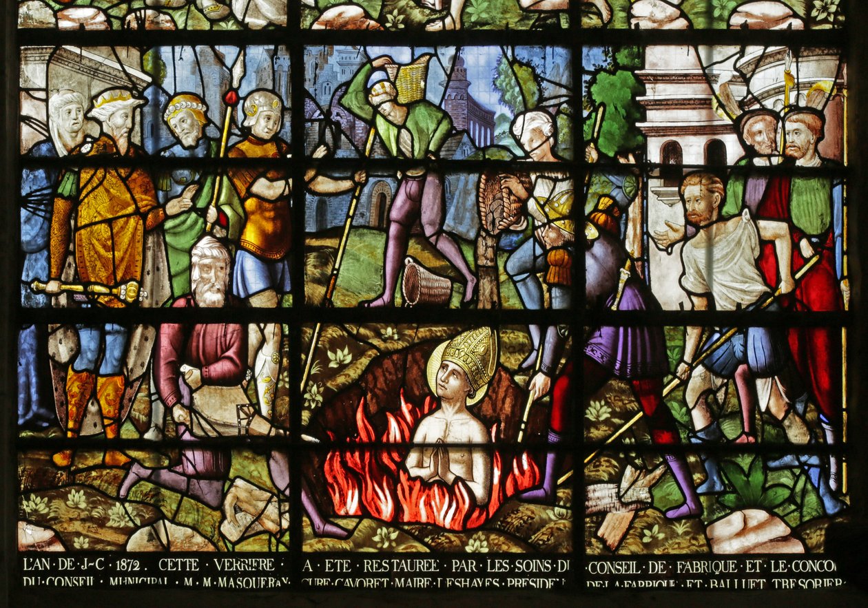 Raam met het martelaarschap van St. Denis, 1530-40 door Rouen School