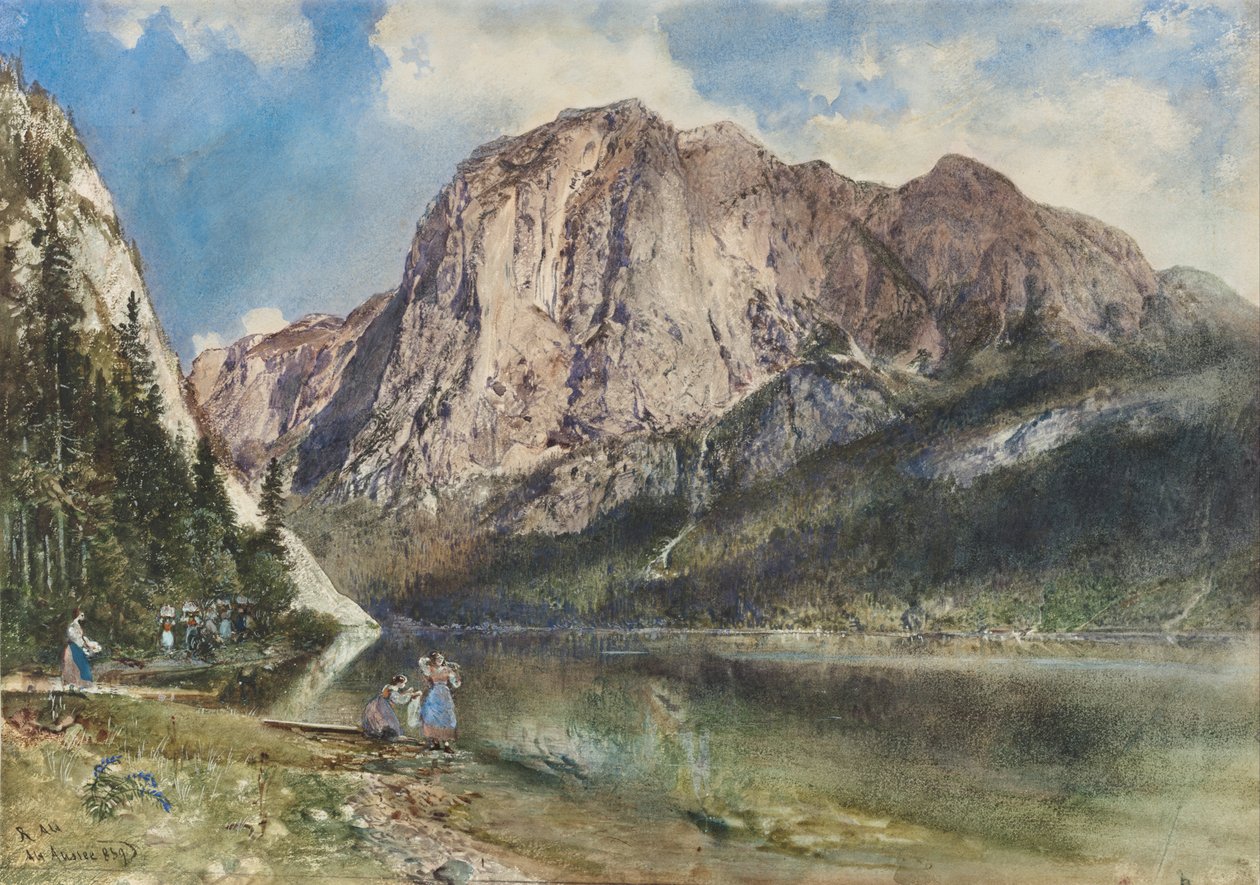 Altaussee-meer en gezicht op de berg Trissel door Rudolf von Alt