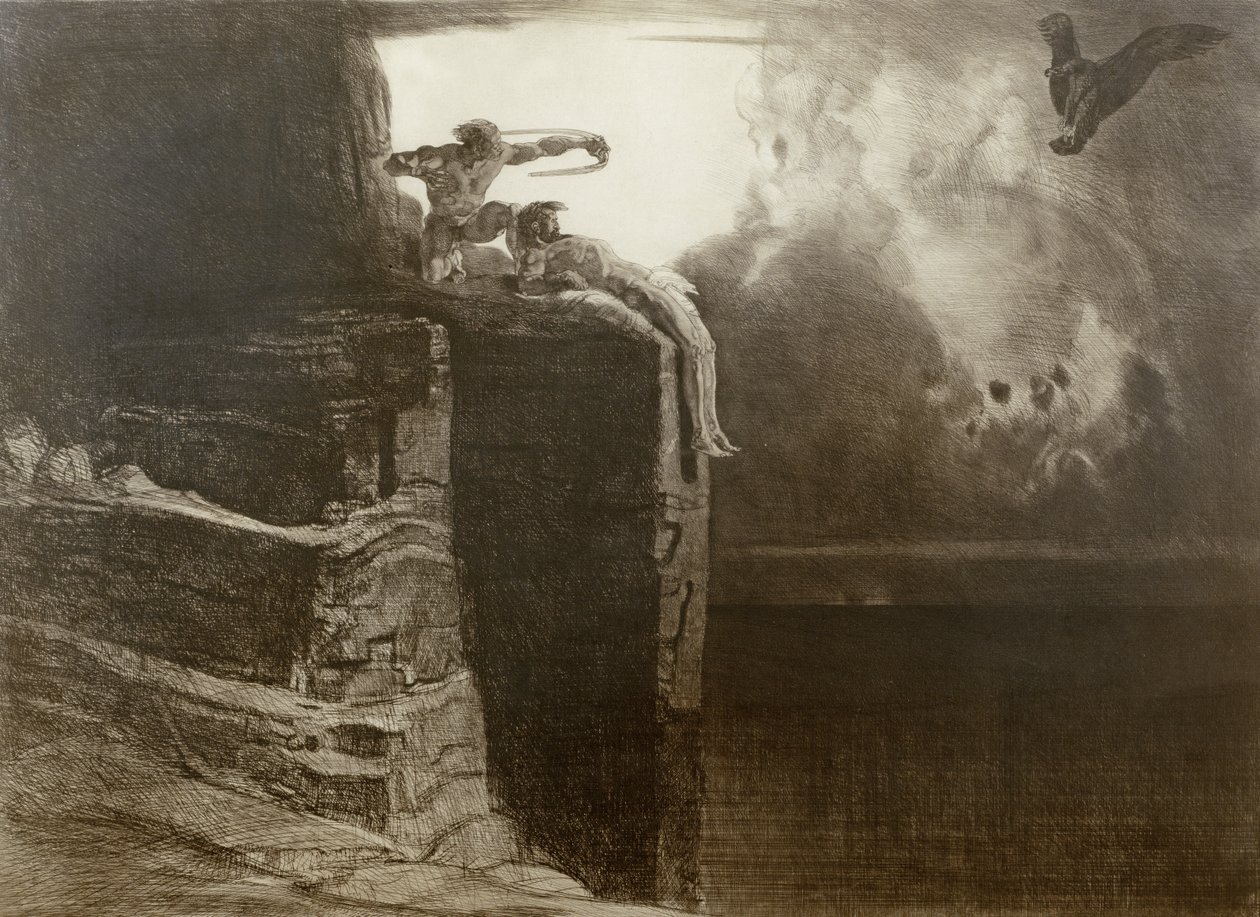 De bevrijding van Prometheus (ets) door Rudolf Jettmar