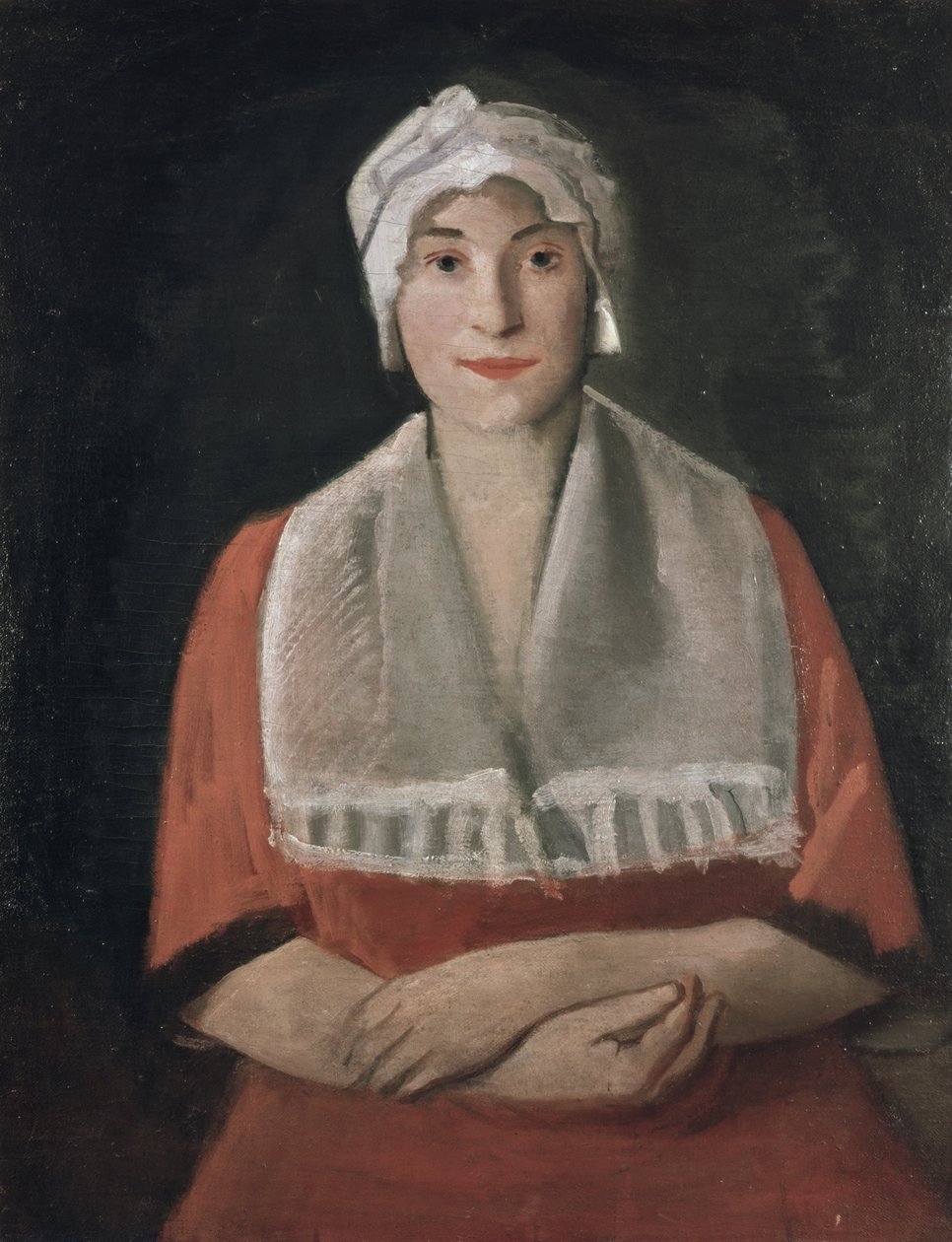 Portret van een dame met een witte muts door Rudolf Kremlicka