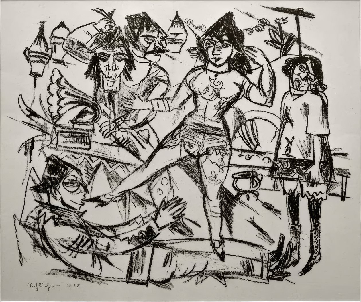 Sadistische scène met kus van de schoen door Rudolf Schlichter