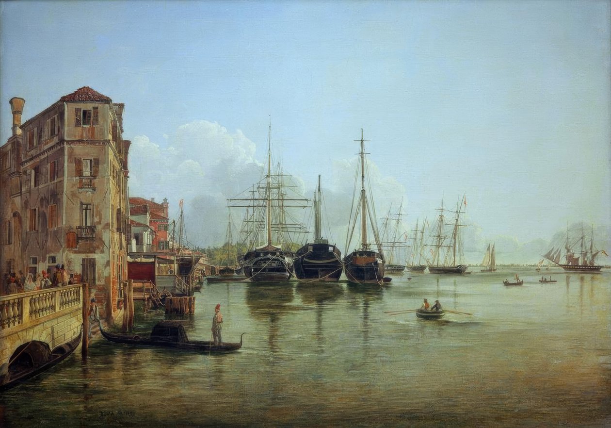 Uitzicht op de Strada Nuova naar de Giardini Publici in Venetië door Rudolf von Alt