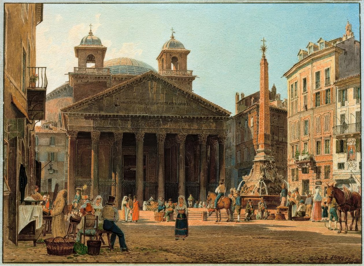 Het Pantheon en de Piazza della Rotonda in Rome door Rudolf von Alt