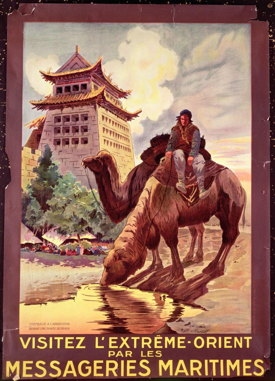 Kamelen drinken voor de poorten van Peking, poster ter promotie van de 