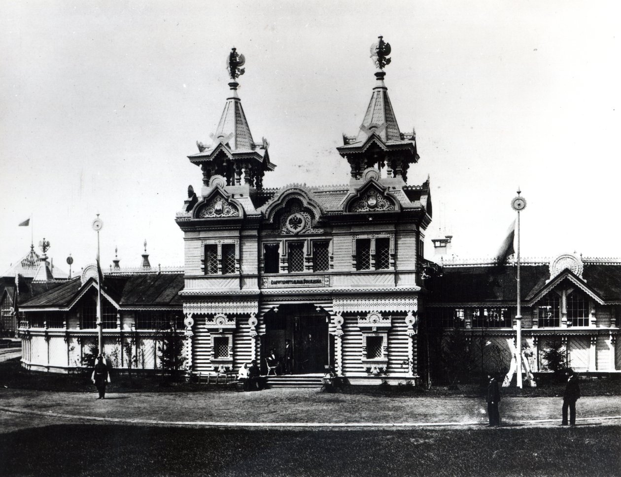 Paviljoen van de Liefdadigheidsinstellingen, All-Russische Tentoonstelling van Industrie en Kunst, Nizjni Novgorod, 1896 door Russian Photographer