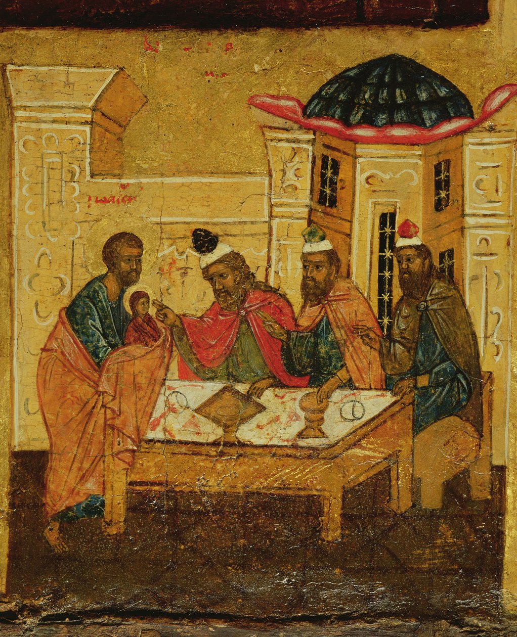 Icoon met de aanbidding van de wijzen, ca. 1550 door Russian School