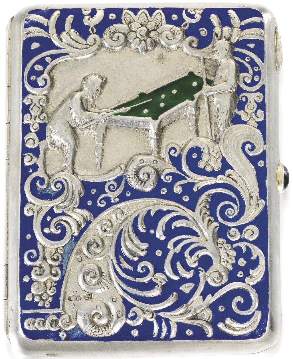 Sigarettenkoker met twee saters die Russisch biljart spelen, 1884 door Russian Master