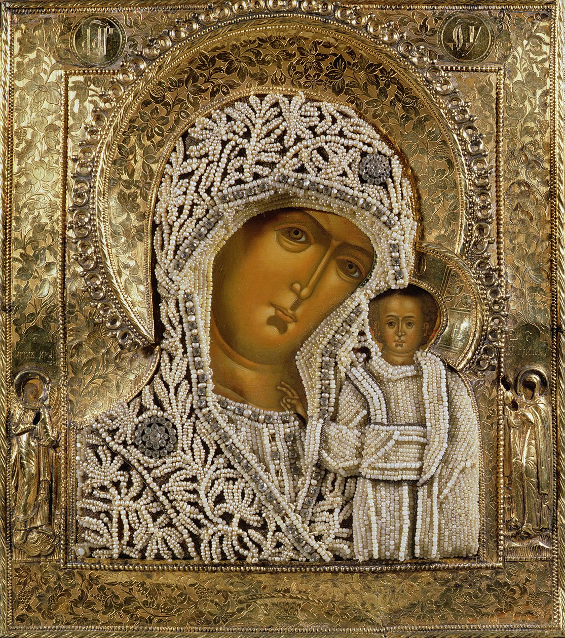 Detail van een icoon met de Maagd van Kazan door Yegor Petrov, Moskou, 1788 door Russian School