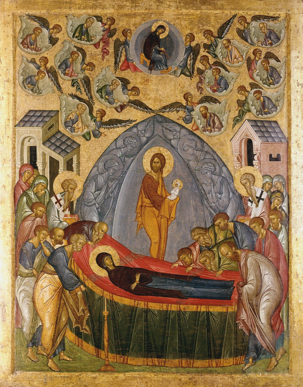 Ontslapen van de Moeder Gods, 1500-25 door Russian School