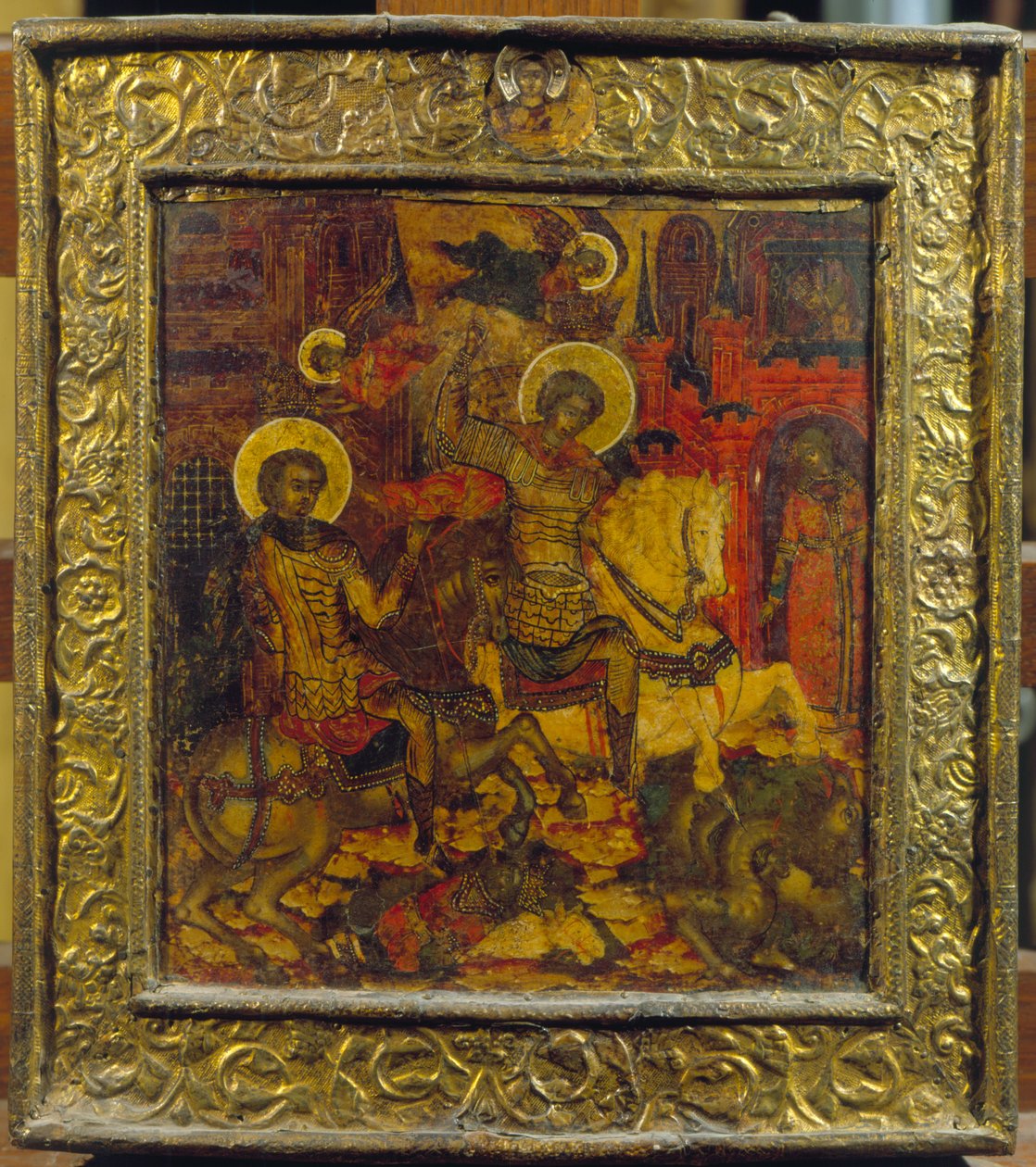 Icoon met St. George en St. Demetrius, c.1676 door Russian School