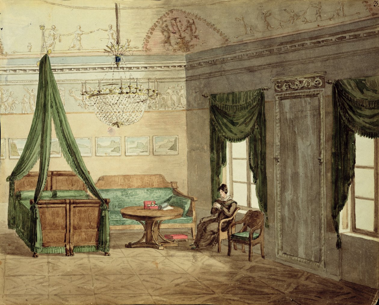 Neoklassieke Slaapkamer, 1819 door Russian School