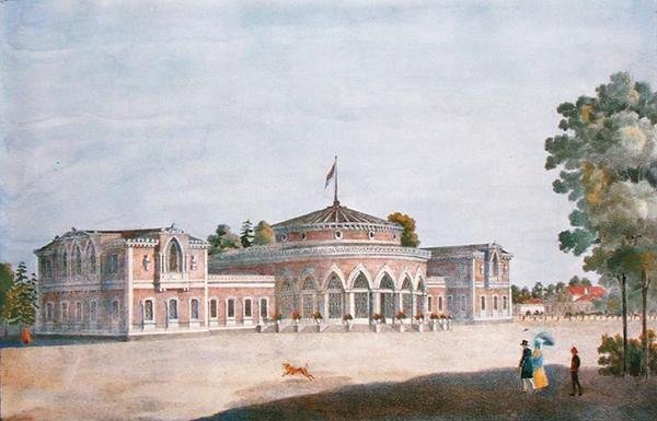 Treinstation en Frans Restaurant in het Catherine Park, 1824 door Russian School