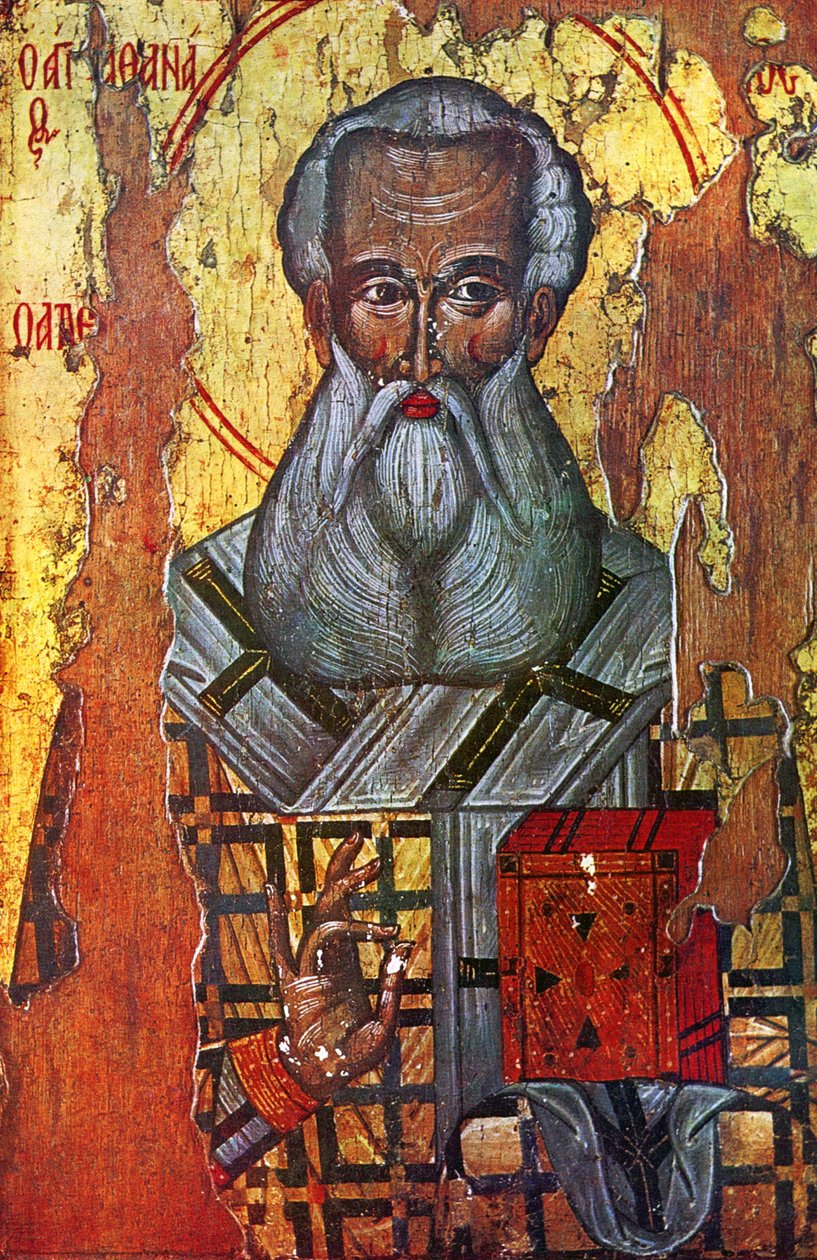 Sint Athanasius van Alexandrië (olieverf en goud op hout) door Russian School