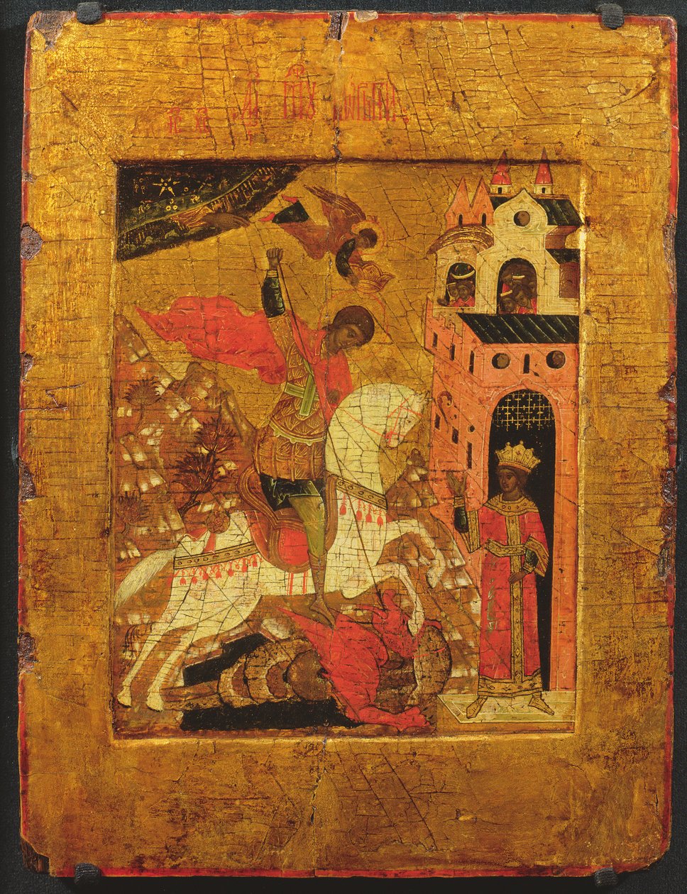 St. Joris en de Draak, icoon door Russian School