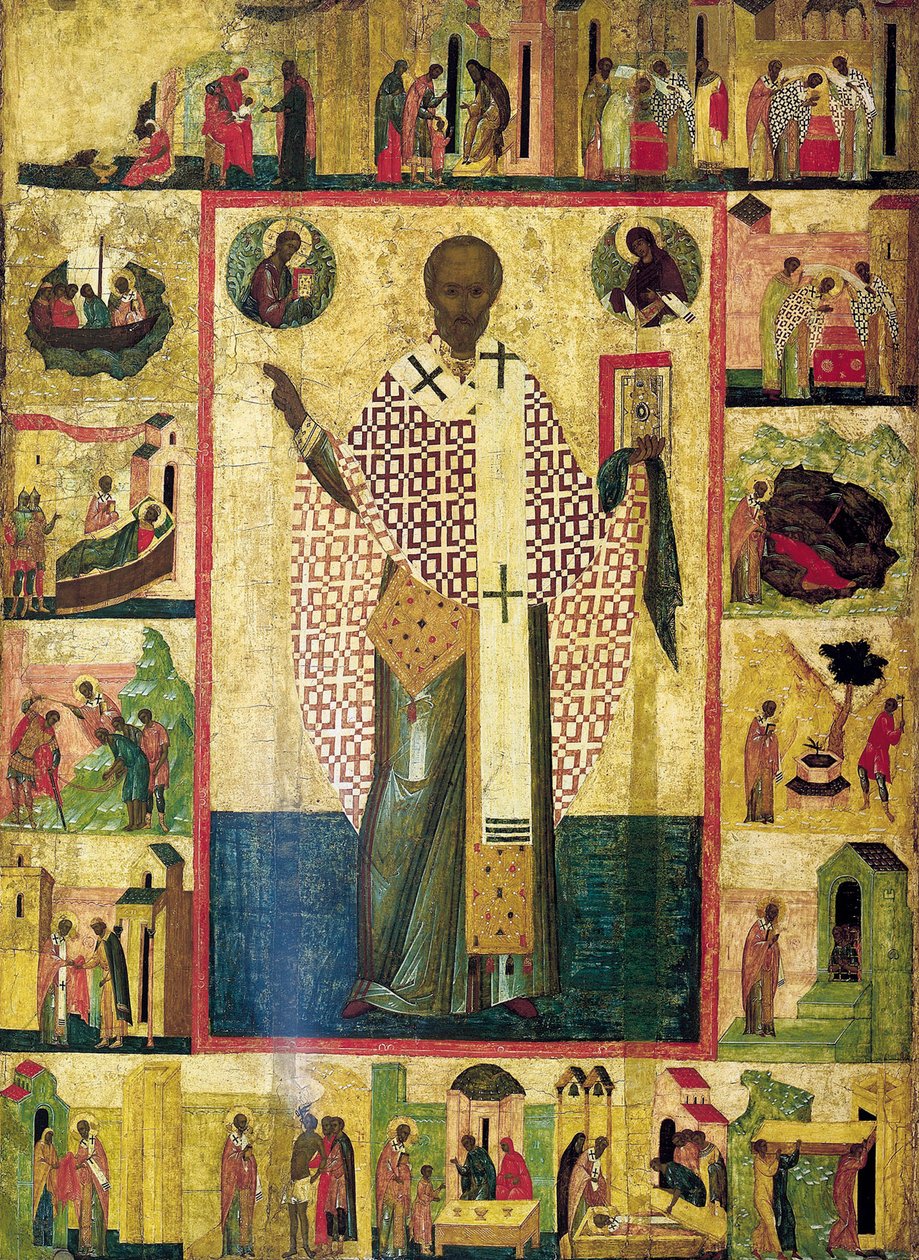 Sint Nicolaas van Zaraisk met Scènes uit Zijn Leven, begin 16e eeuw door Russian icon.
