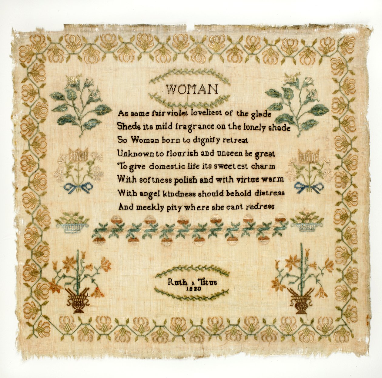 Vers sampler, 1820 door Ruth Titus