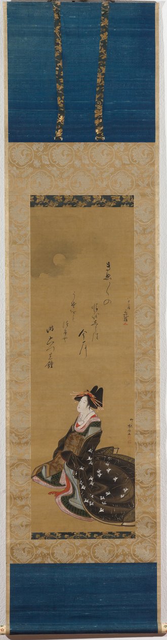 Courtesan zittend bij volle maan door Ryuryukyo Shinsai