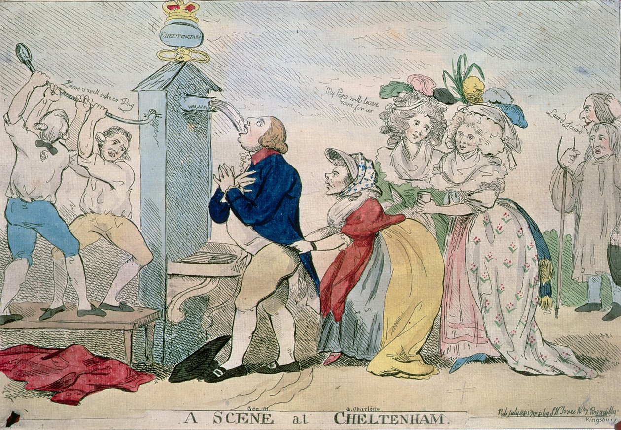 Een Scène in Cheltenham. Satirische Cartoon door S.W. Fores