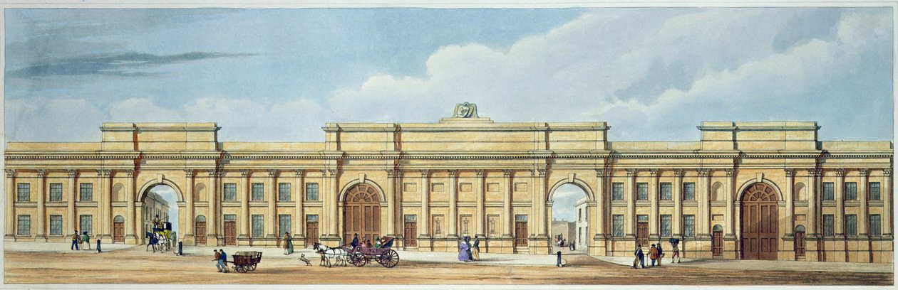 Nieuwe grote ingang naar de Liverpool en Manchester Railway, Lime Street, Liverpool, uit 