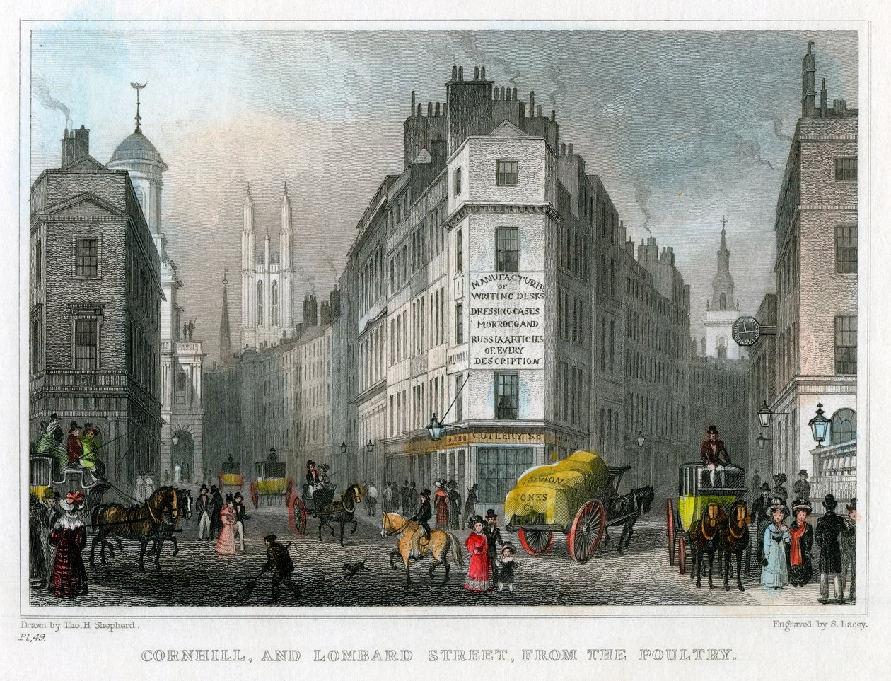 Cornhill en Lombard Street vanaf Poultry, City of London, 1830 door S. Lacey