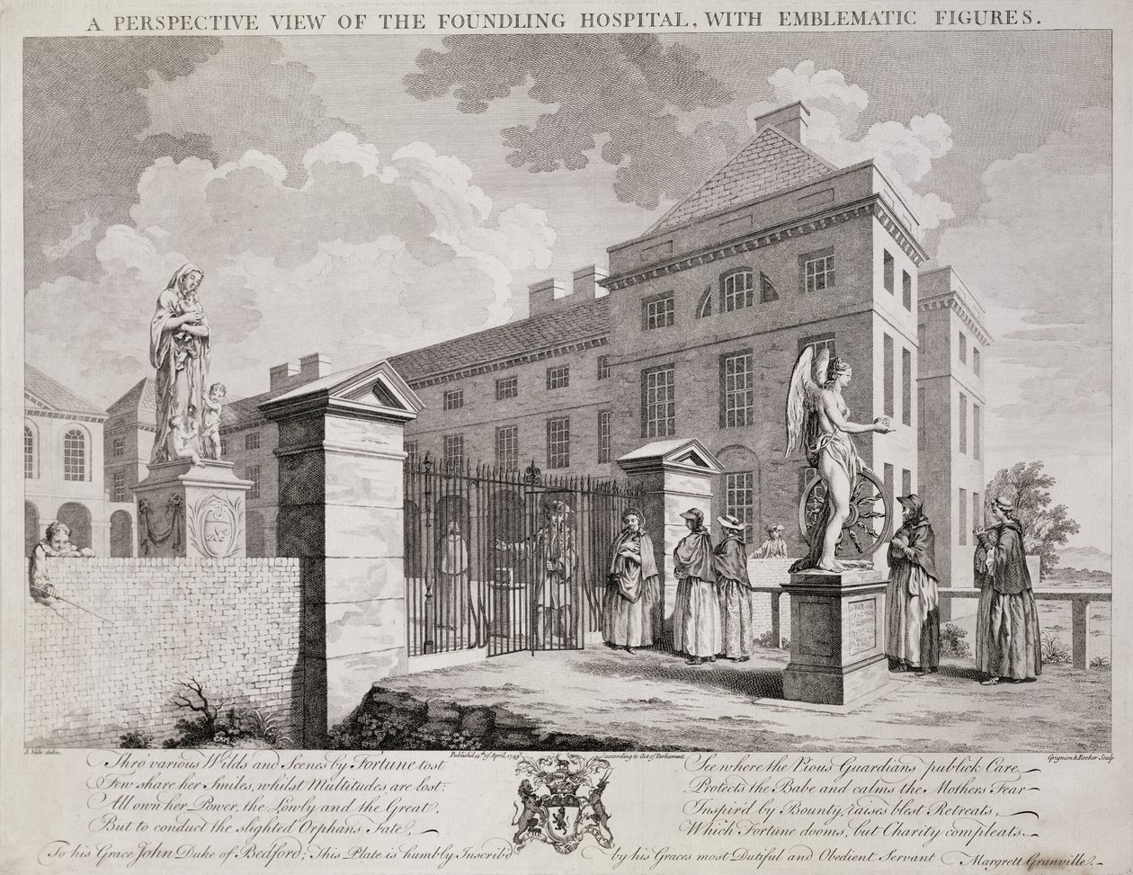 Een Perspectief van het Weeshuis met Emblematische Figuren, 1749 door S. Vale