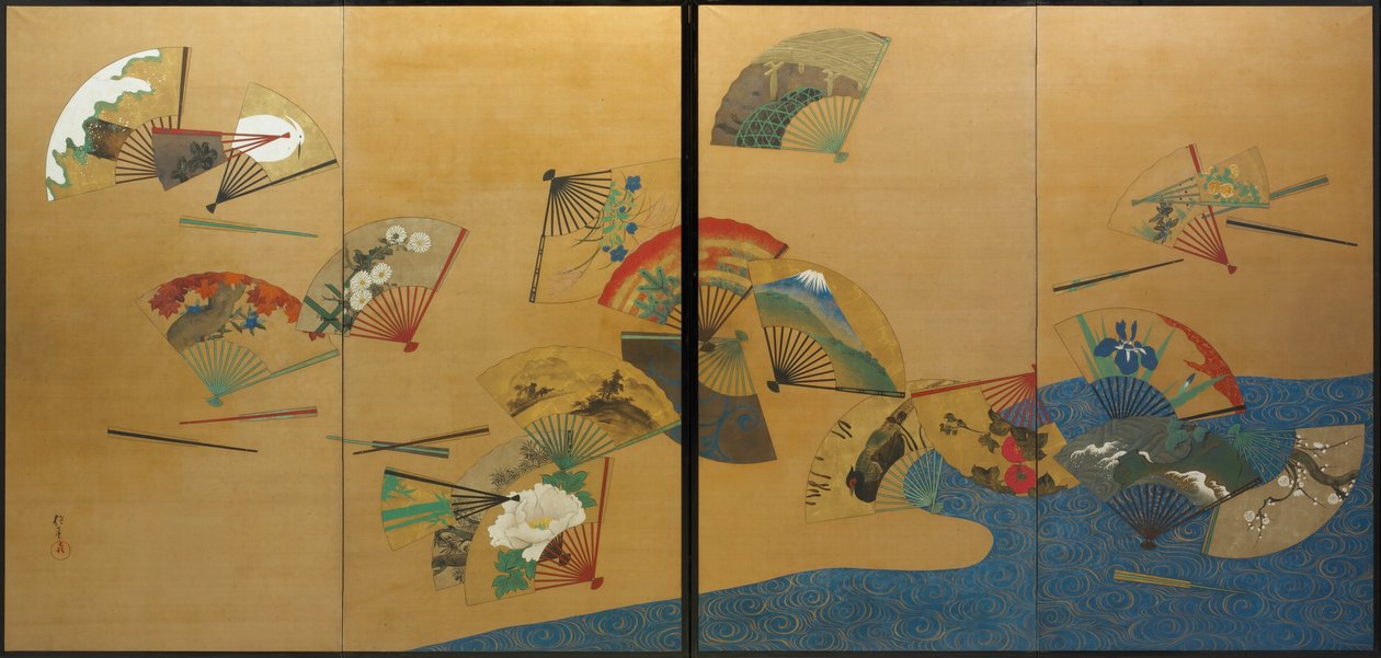Waaier en Stroom door Sakai Hoitsu