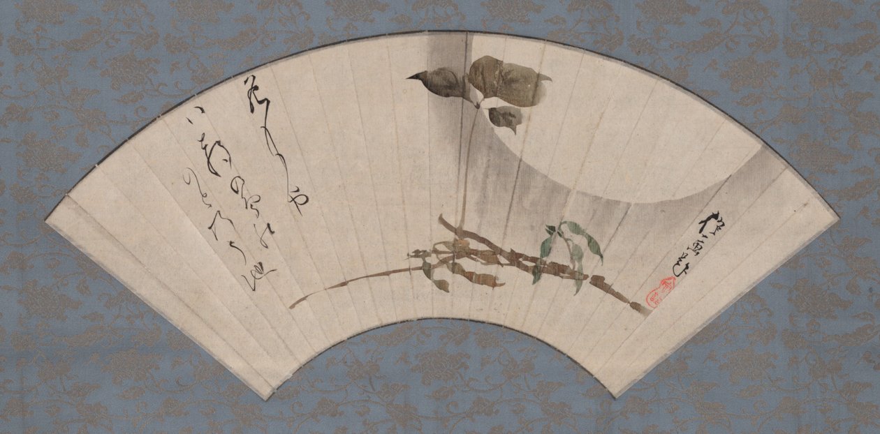 Oogstmaan en ravenboon met haiku door Sakai Hoitsu