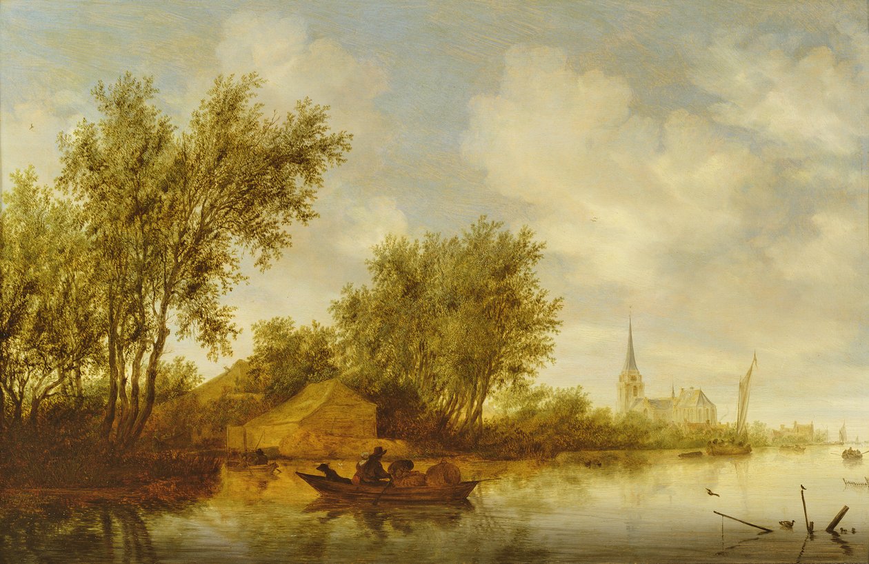 Rivierlandschap met kerk door Salomon van Ruisdael or Ruysdael