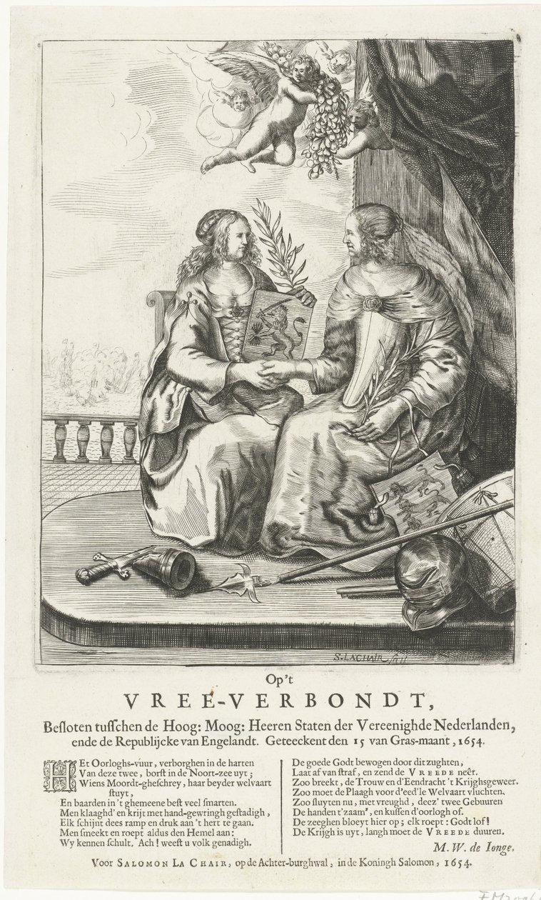 Zinneprent op de vrede van Westminster, 1654 door Salomon Pietersz. Lachair