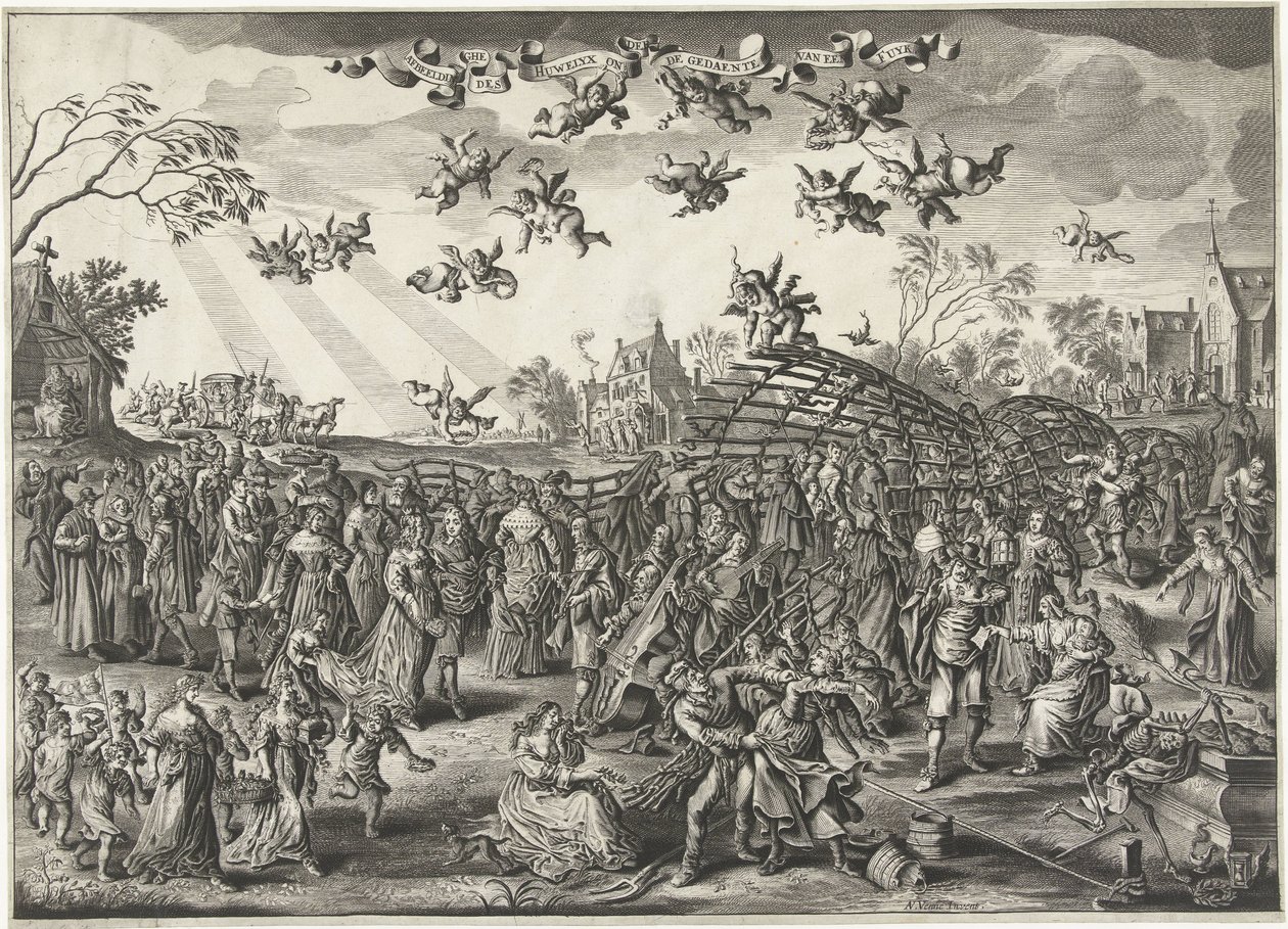 De huwelijksfuik: allegorie op het huwelijk door Salomon Savery (attributed to)