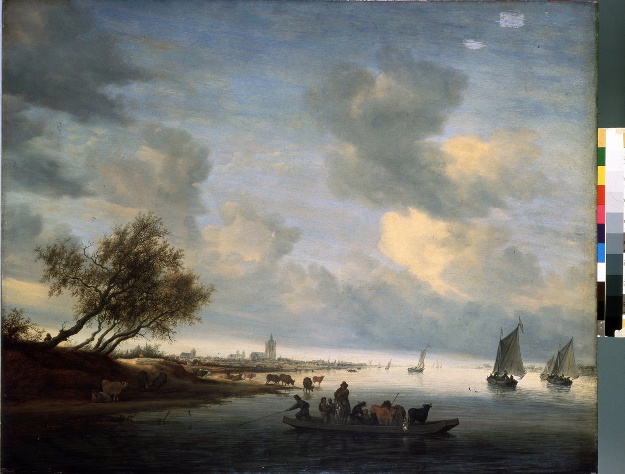 Veerboot in Arnhem door Salomon van Ruisdael or Ruysdael